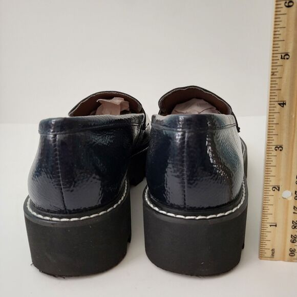 FRANCO SARTO Bazel Penny Loafers Shoes Womens 7 Dark Navy Blue Patent Vegan Lug - Picture 6 of 9